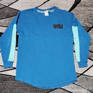 VS PINK 2015 SHINE LOGO MESH CREW-NECK CAMPUS SWEATSHIRT